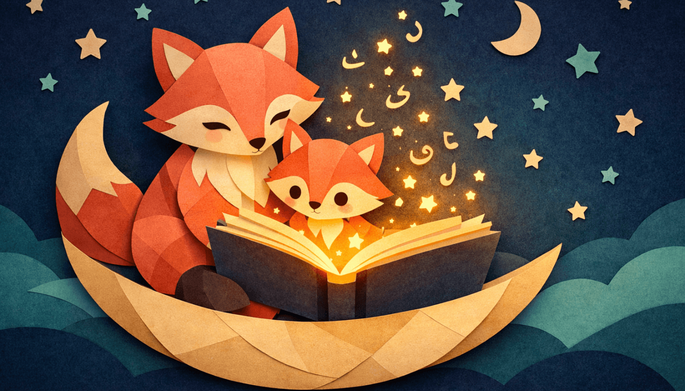 أم وطفلها يقرآن قصة على كتاب طائر